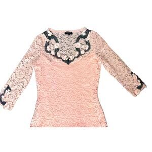 Queenspark Glamour Top Lace Pink Embellished sz S‎